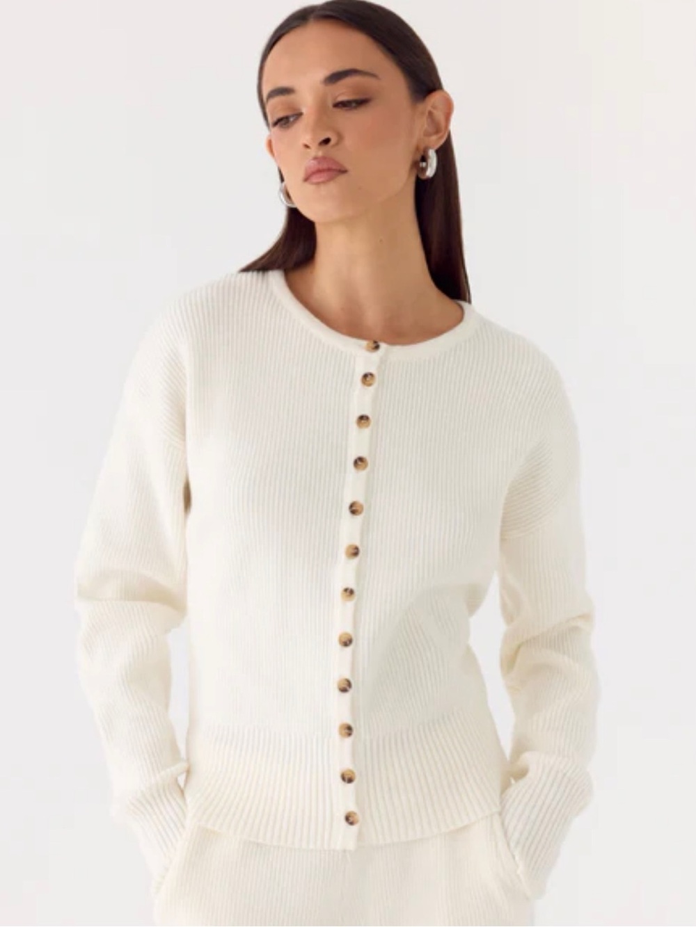 NWOT Peppermayo Cream Button-Front Ribbed Cardigan Sweater Tie Back XS/S